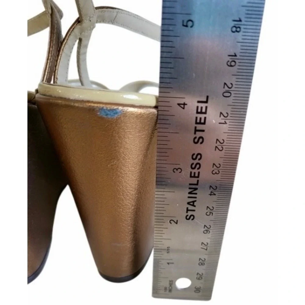 Brighton Flame Women's Size 9 Beige Bronze Platform Wedge Sandals Y2K